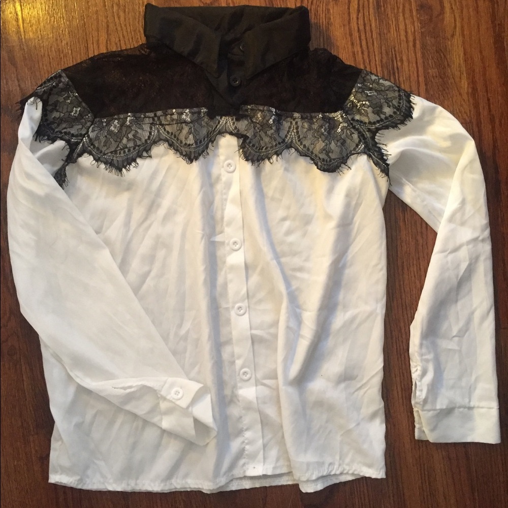 Black and white Lace button down top