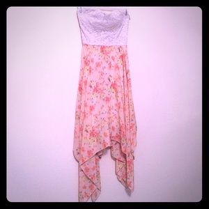 Fun Pink Floral Chiffon Strapless Sweetheart Dress Fun Pink Floral Chiffon Strapless Sweetheart Dress