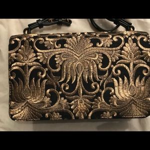 Black and Gold Tory Burch embroidered bag