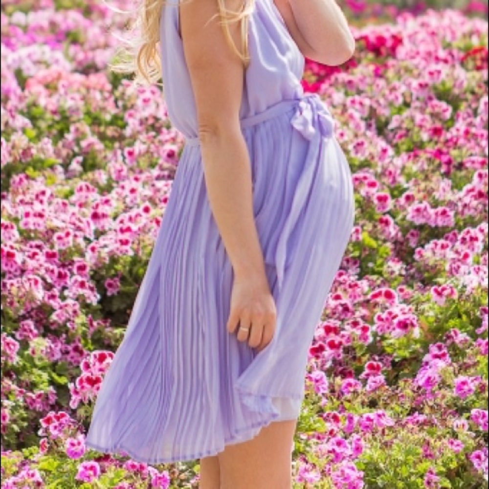 Lavender Pleated Sash Tie Maternity Dress-XL