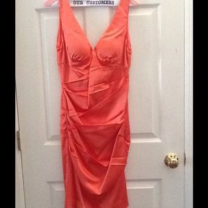 CACHE peach coral cocktail formal satin dress sz 6 CACHE peach coral cocktail formal satin dress sz 6