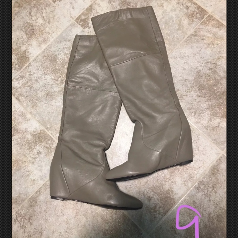 Report taupe knee high hidden wedge boots