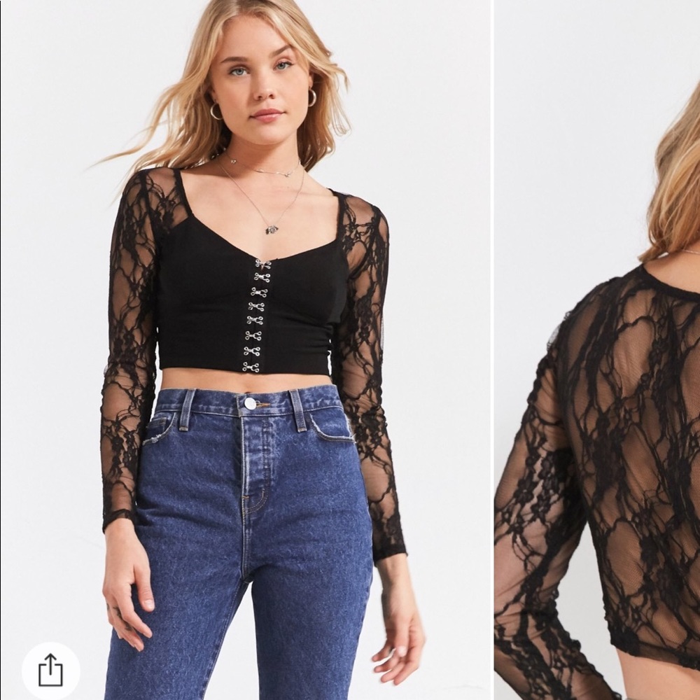 Black lace clip up crop top