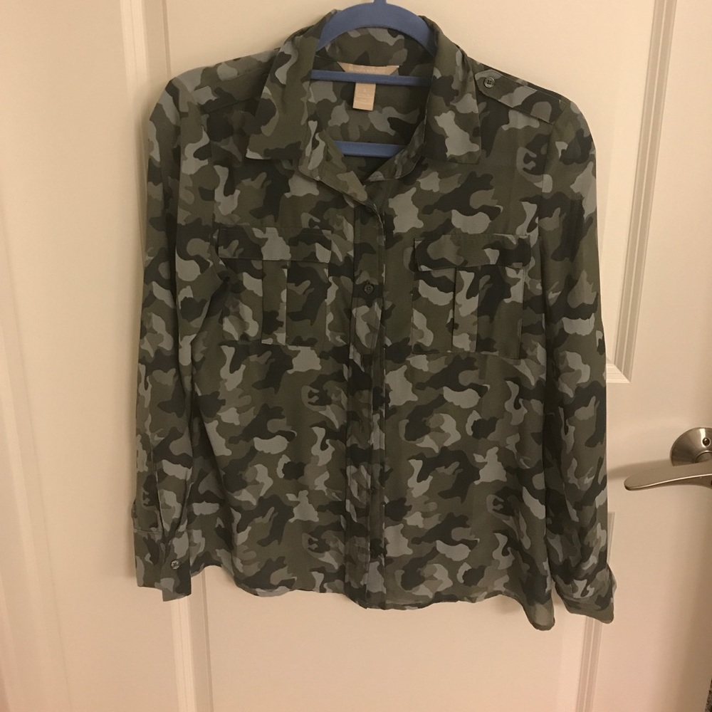 Banana Republic Sheer Camo Blouse