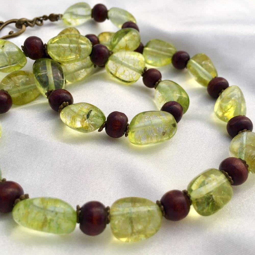 Handmade green quartz & brown statement necklace