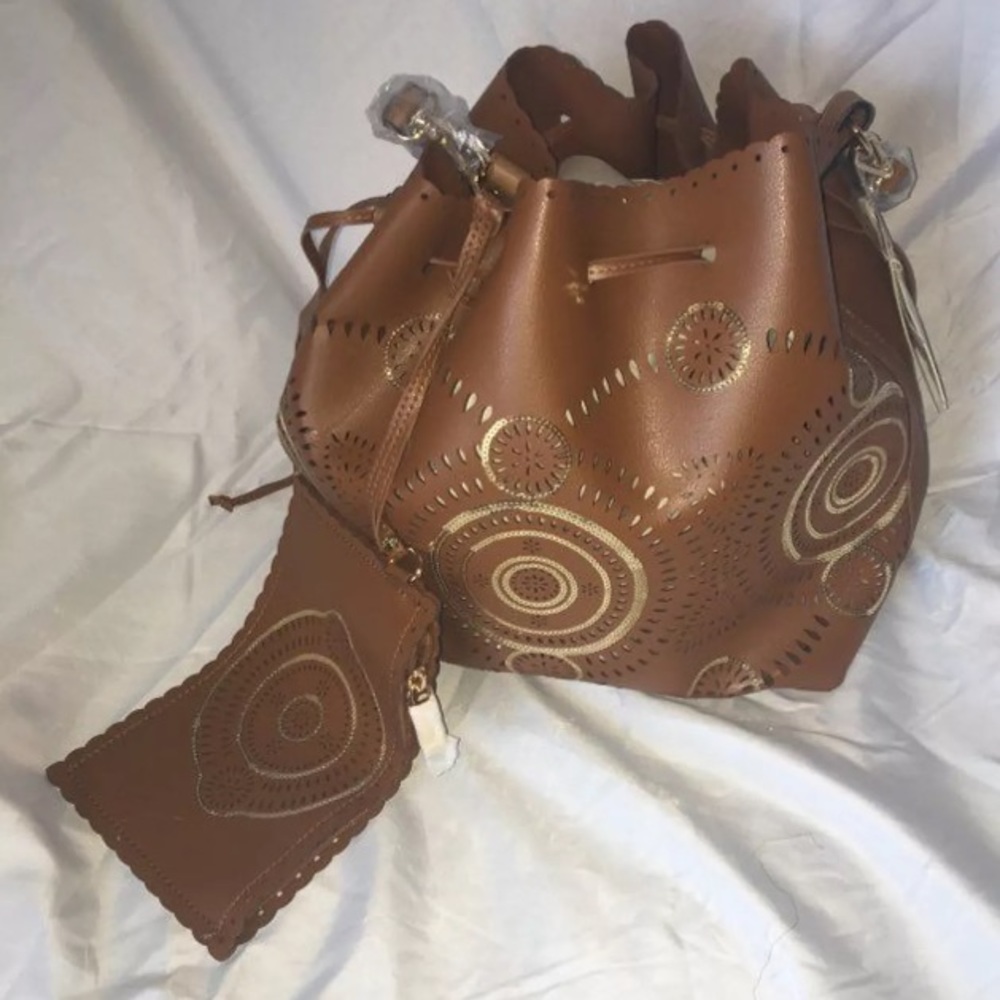 Brown drawstring handbag
