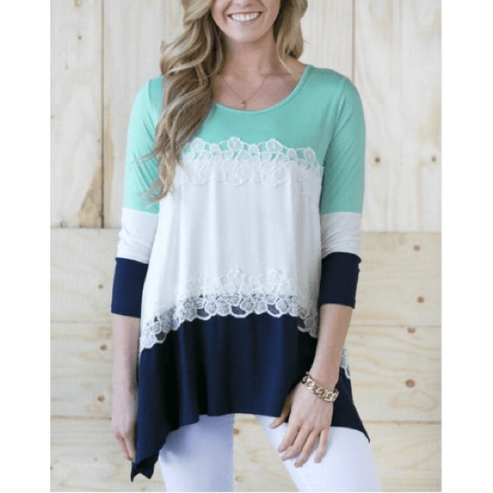 Casual Asymmetrical Loose Top Lace Decorated