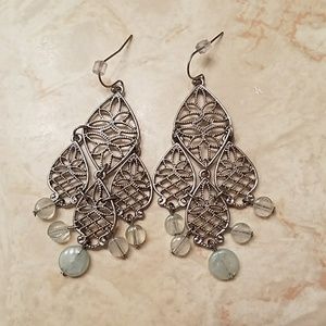 Silver dangly earrings with mint accents Silver dangly earrings with mint accents
