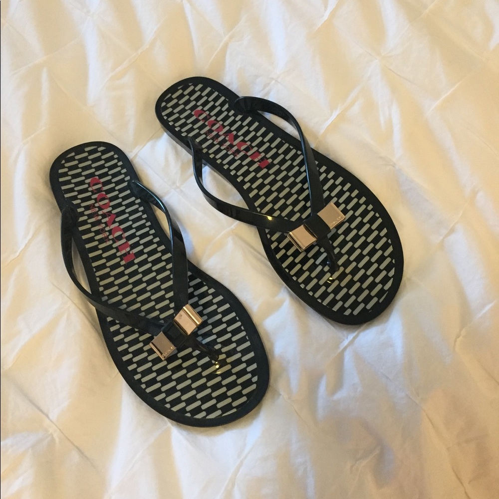 Black coach flip flops rubber