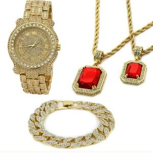 14K GOLD PLATED ICED OUT WATCH CHAINS COMBO