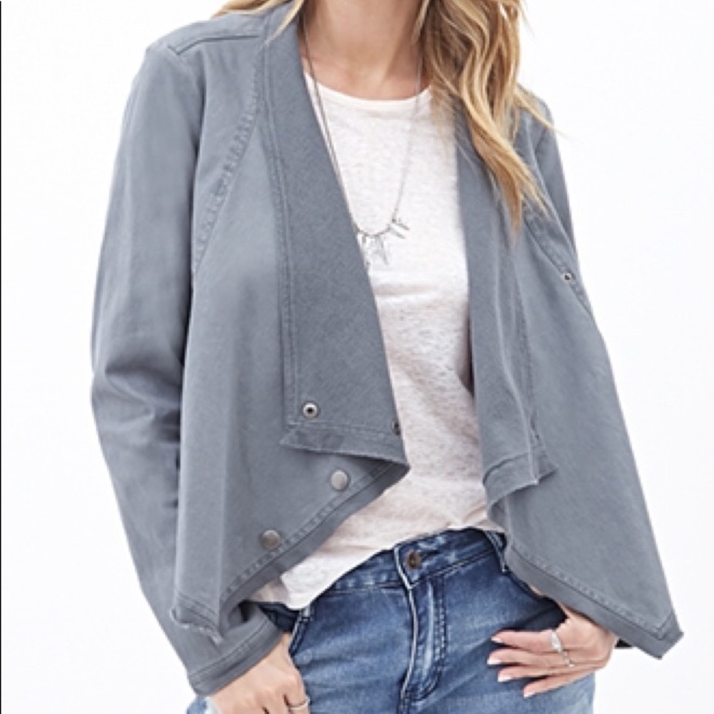 ❌SOLD❌ Forever 21 Gray Denim Draped Front Jacket