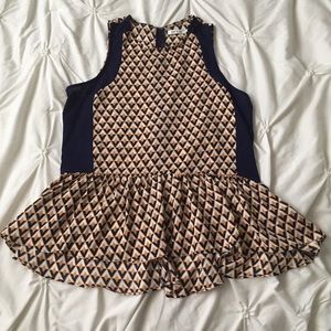 Lucy & Co Peplum Navy Orange Geo Sleeveless Top