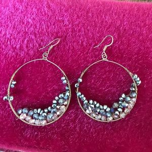 Gorgeous Hoop earrings with purple and pink beads