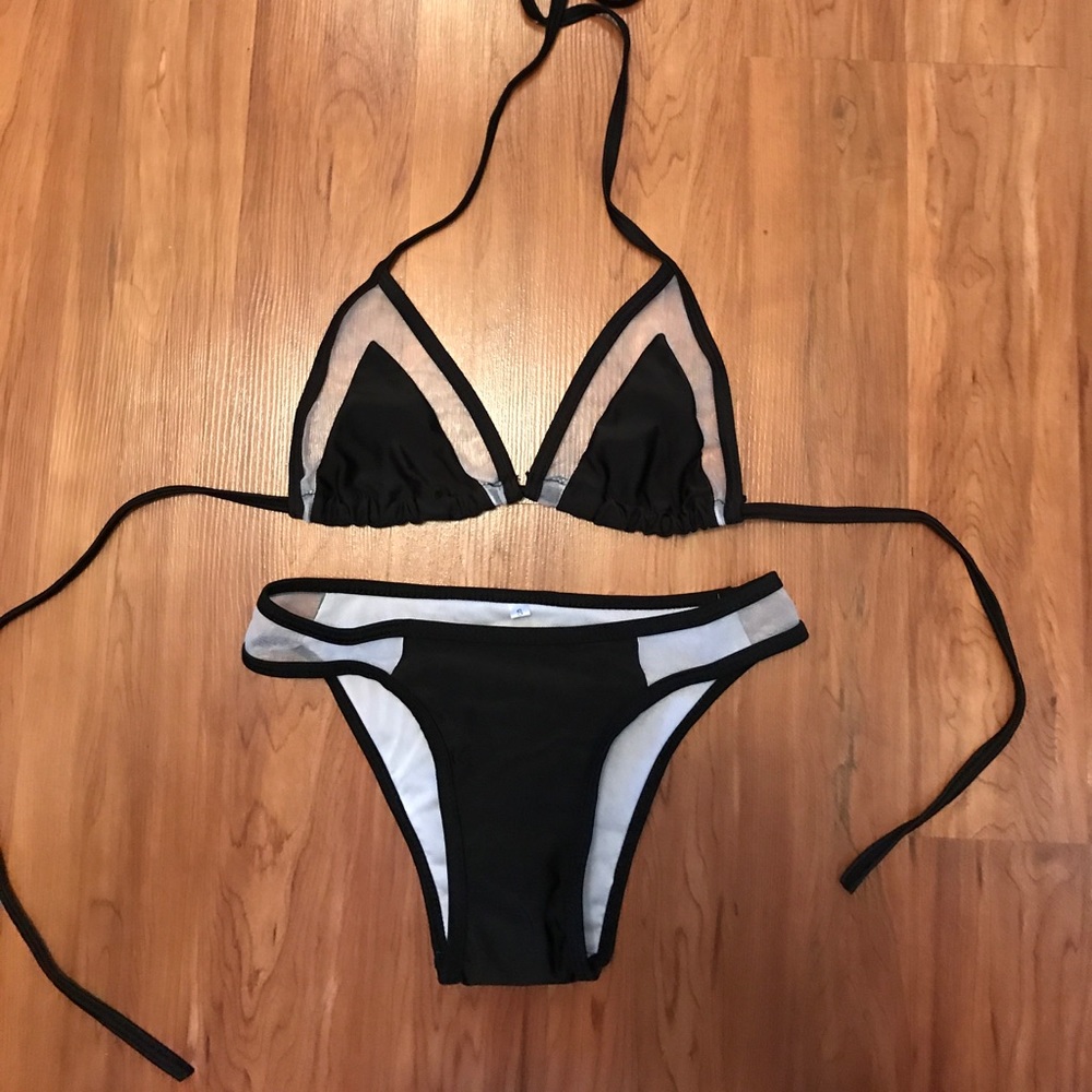 NWOT Black and mesh bikini