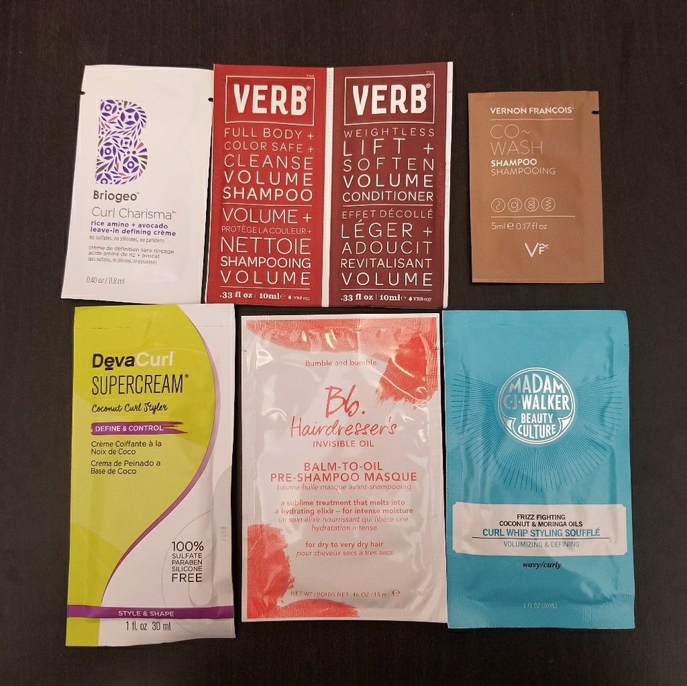 Curly hair samples - verb, bumble, devacurl