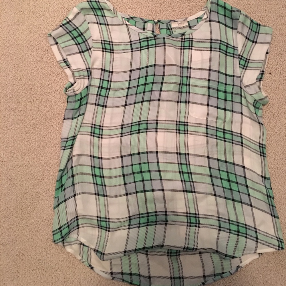 Joie silk rancher top plaid green