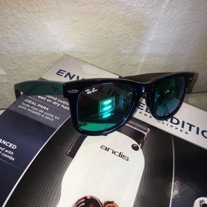 Ray Ban Wayfarer Mirrored Sunglasses Black/Green,