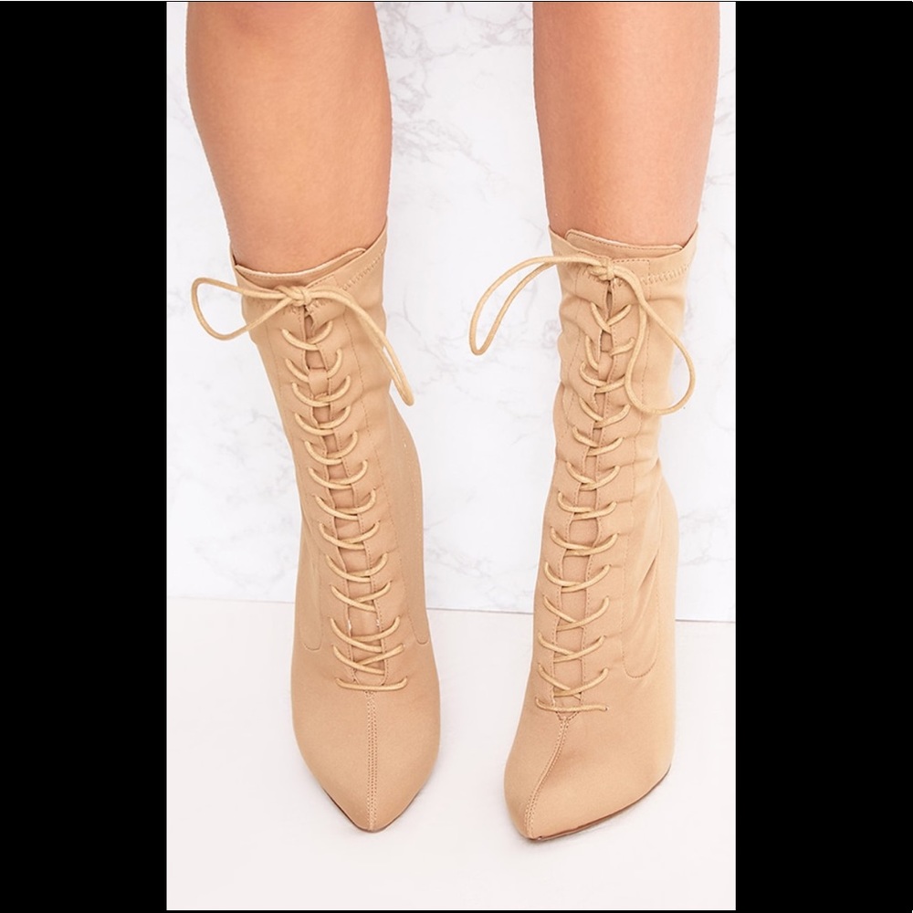 Yeezy inspired stiletto lace up booties