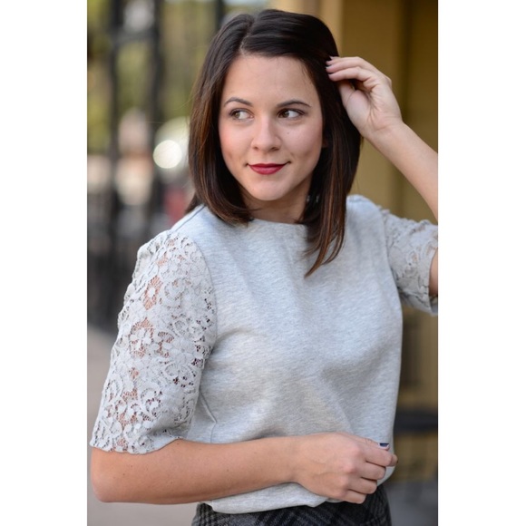 LOFT Sweaters - LOFT gray Lace short sleeve cotton sweater S