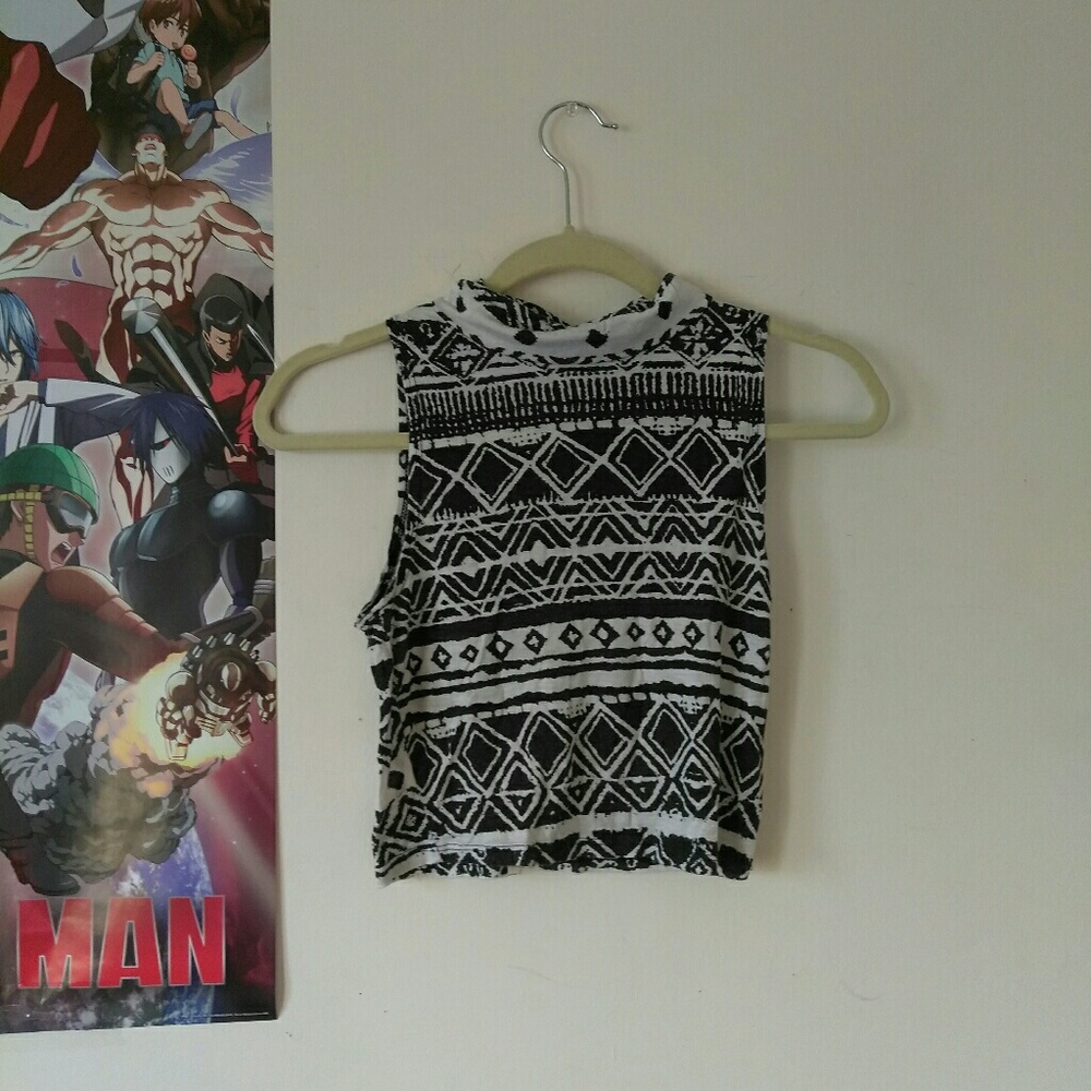 Tribal Sleeveless Turtle Neck Crop Top