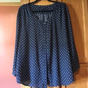 Land's End blue and white polkadot blouse