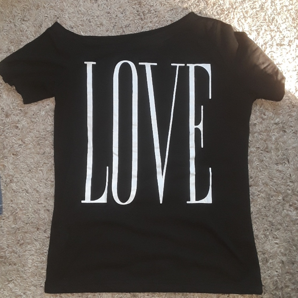 Size small off the shoulder black shirt love logo