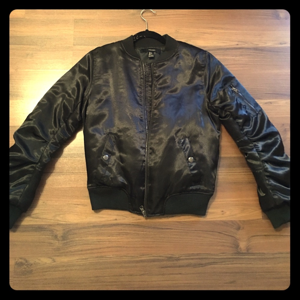 Dark forest-green shiny bomber