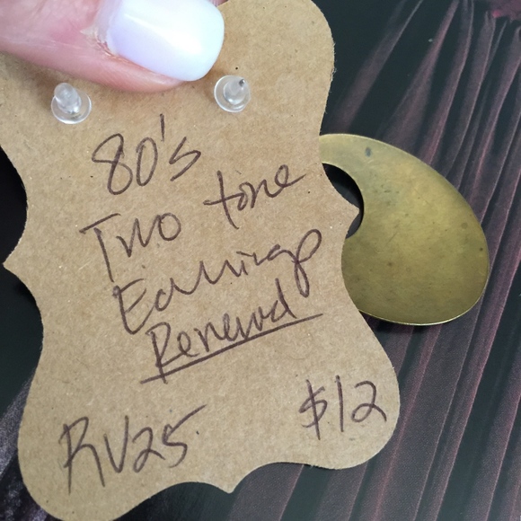 Vintage Earrings, mixed metal, drop, floral, 1980s - Picture 6 of 6