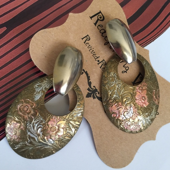 Vintage Earrings, mixed metal, drop, floral, 1980s - Picture 1 of 6