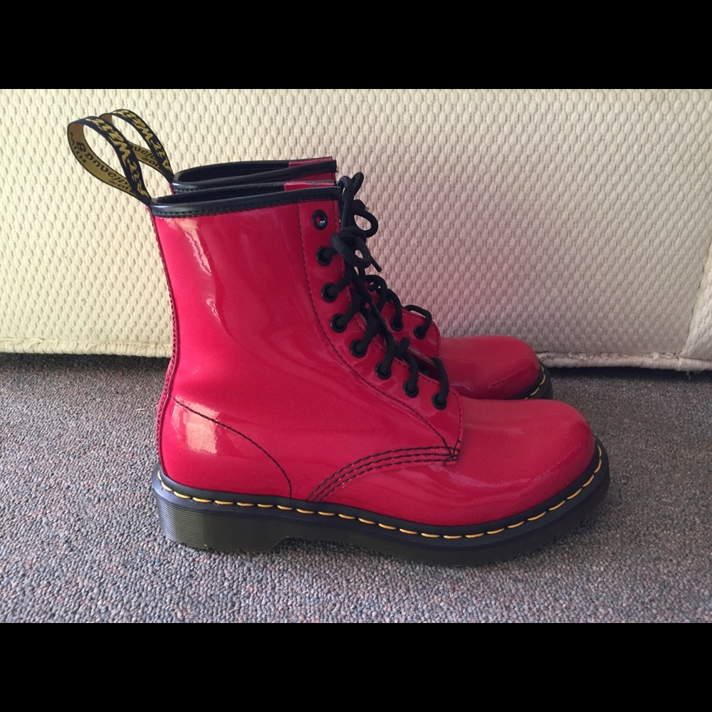 Dr. Martens patent red boot