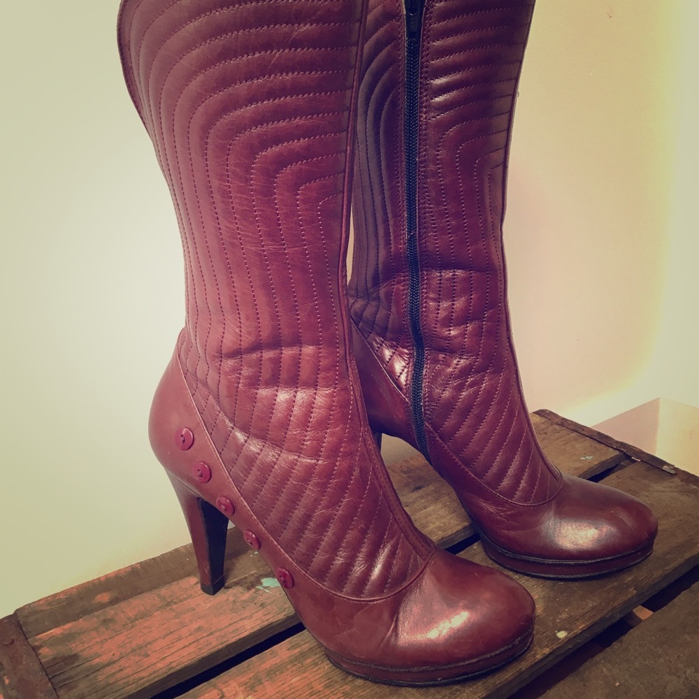 Paolo SF Burgundy Leather High Heel Boots