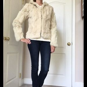 Ivory hooded fur coat