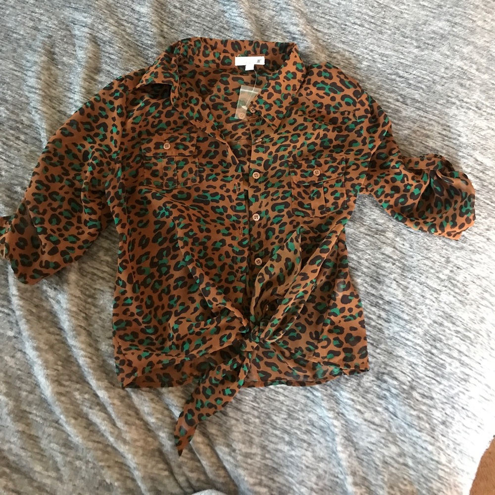 Animal print button up blouse