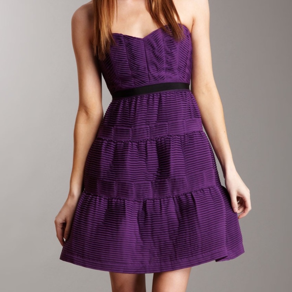 BCBGMAXAZRIA Strapless Pleated Chiffon Dress