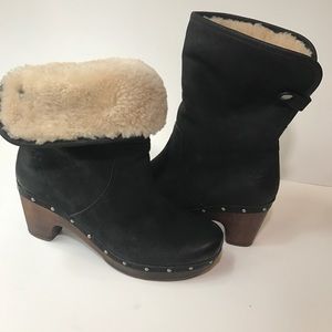 Ugg Lynnea Black Suede Clog Mid Calf Boots 7/38