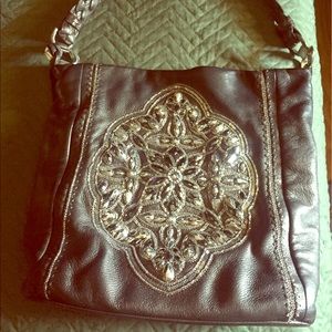 Brighton pewter(grey) leather beaded shoulder bag