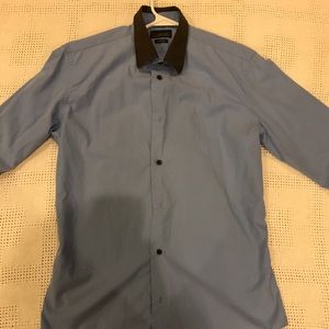 Black and blue slim fit button down dress shirt.