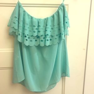Turquoise silk tube top