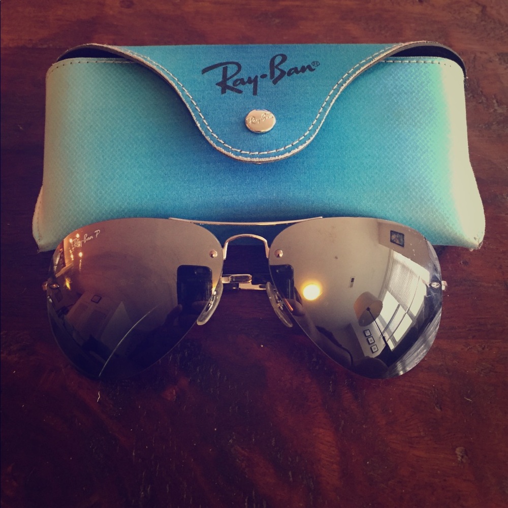 Ray Ban polarized and reflective sunglasses.