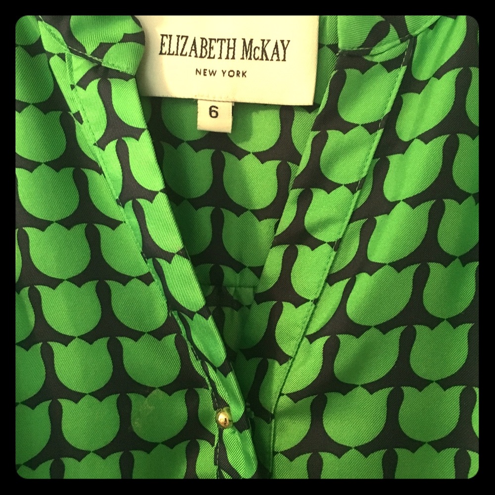 Elizabeth McKay silk blouse- navy/kelly green