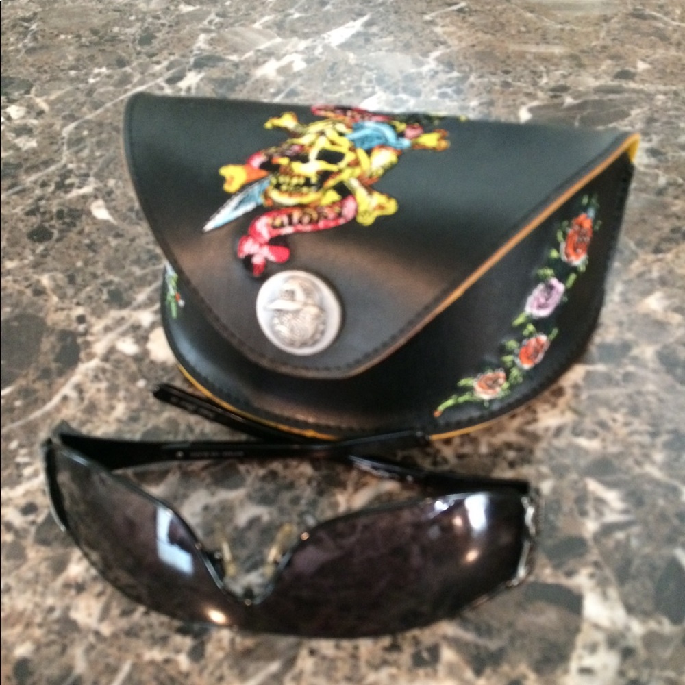 Authentic Ed Hardy sunglasses with leather case