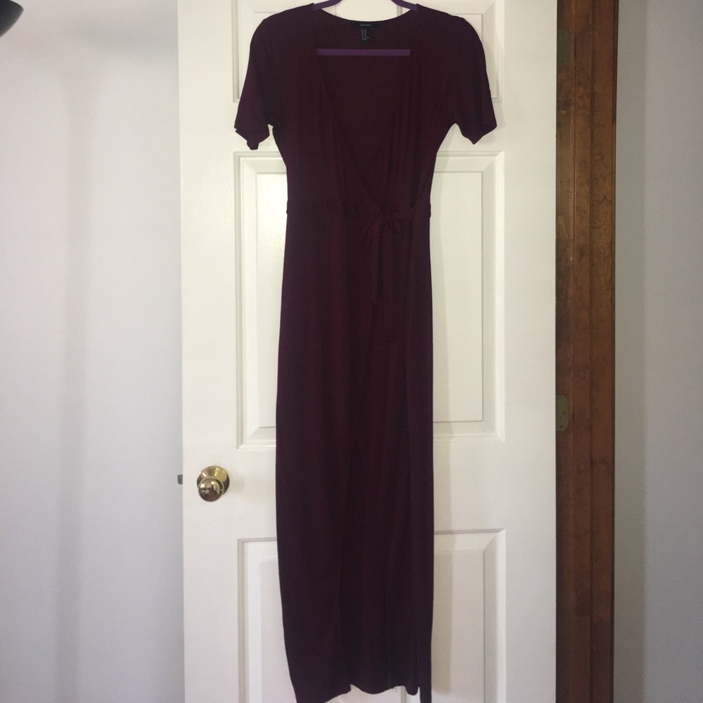 Medium, maroon wrap dress