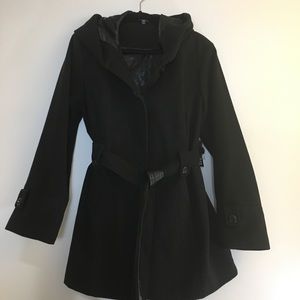 George Faux Wool  Coat with Hood and Belt