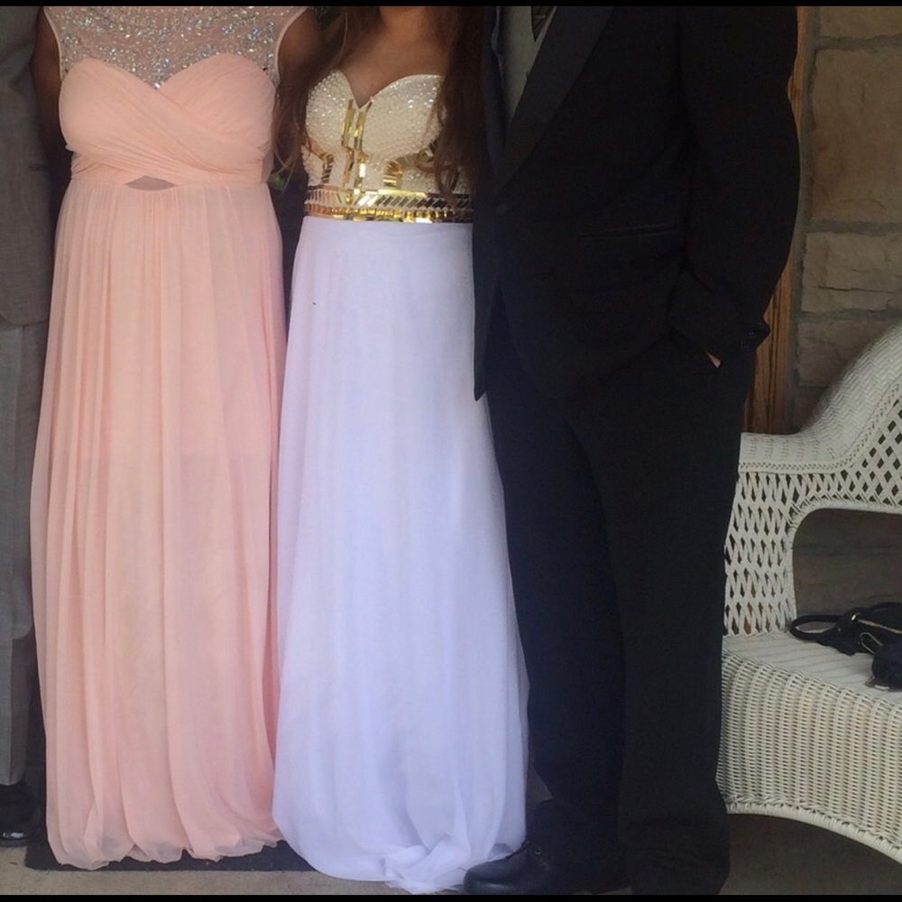 White and gold prom dress