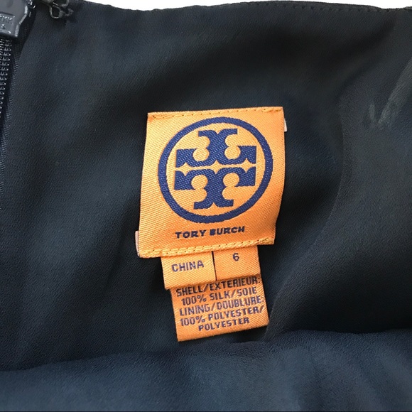 Tory Burch | Navy Leaf Print Silk Dress - Picture 3 of 4