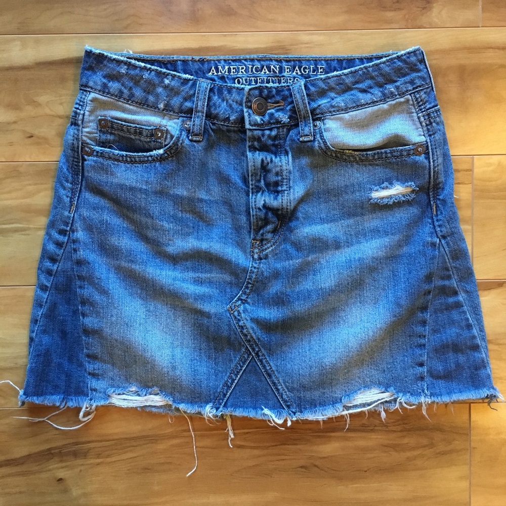 AE High-wasted distressed denim mini skirt