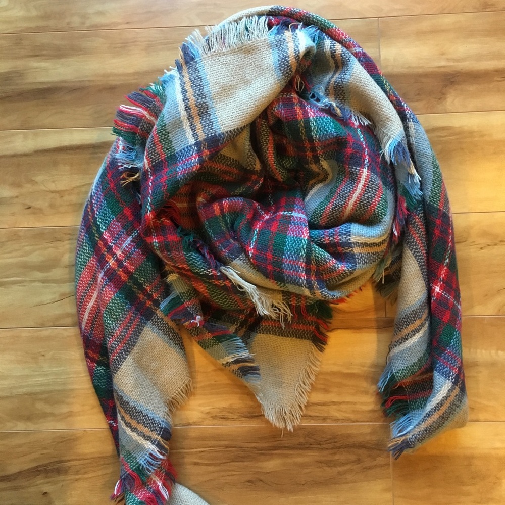 Plaid blanket scarf