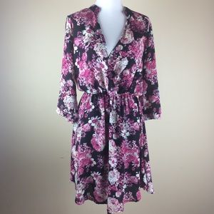 Roses Dress Surplice Blouson Black and Floral