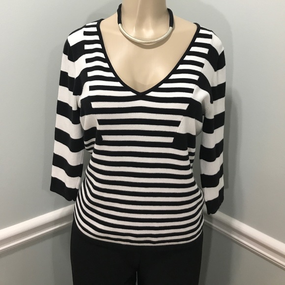 Cache Sweaters - Cache Striped V-neck Sweater Size L