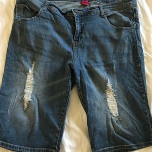 Distressed jean shorts